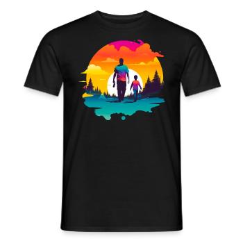 Père et fils devant le coucher du soleil - T-shirt homme - noir - Devant - AI Model Male 178 light (178cm)