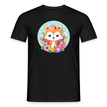 Kawaii fox girl avec des fleurs - T-shirt homme - noir - Devant - AI Model Male 178 light (178cm)