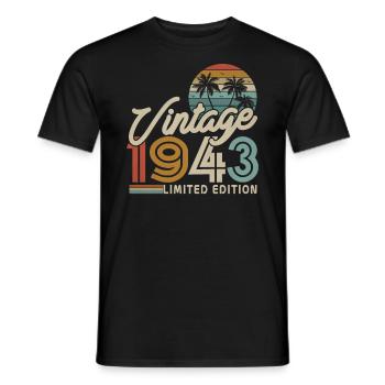 Millésime 1943 - Cadeau d’anniversaire de 80 ans - T-shirt homme - noir - Devant - AI Model Male 178 light (178cm)