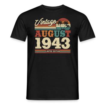 Vintage Birthday Gift 80 Years 1943 - Men's T-Shirt - black - Front - AI Model Male 178 light (178cm)