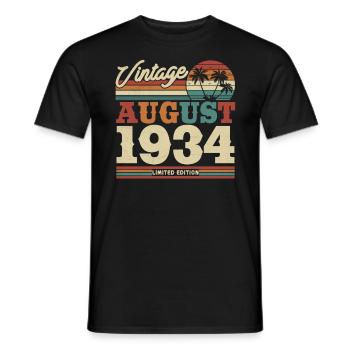 Cadeau d’anniversaire vintage août 1934 - T-shirt homme - noir - Devant - AI Model Male 178 light (178cm)