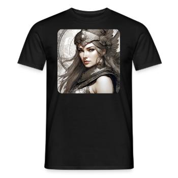 Fantasie Anime Meisje Viking Germaanse Trigues Middeleeuwen - Heren T-shirt - zwart - Voor - AI Model Male 178 light (178cm)