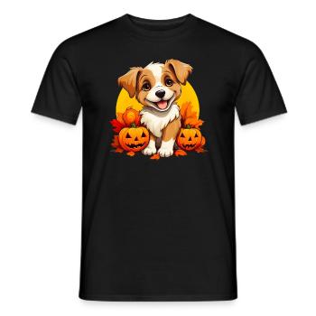 Chiot mignon avec des feuilles et des citrouilles - T-shirt homme - noir - Devant - AI Model Male 178 light (178cm)