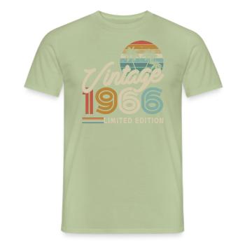 Cadeau d’anniversaire Millésime 1966 - T-shirt homme - vert sauge - Devant - AI Model Male 178 light (178cm)