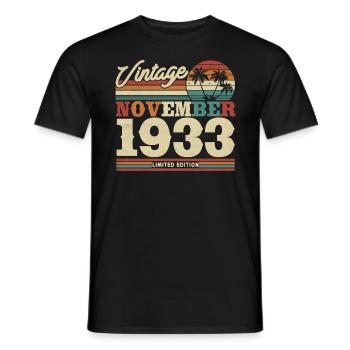 Millésime Anniversaire 1933 Novembre 90/91 ans - T-shirt homme - noir - Devant - AI Model Male 178 light (178cm)