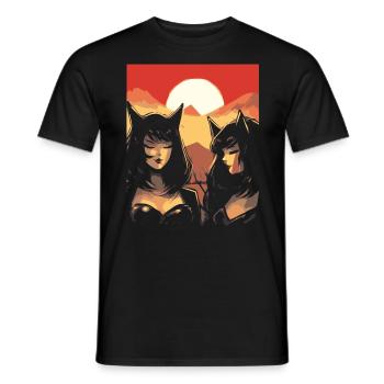 Japan, Red Sun, Cats, Ears, Girls - Men's T-Shirt - black - Front - AI Model Male 178 light (178cm)