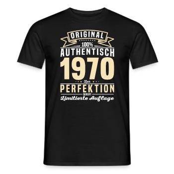 Authentisches 1970er Vintage Geschenk - Männer T-Shirt - Schwarz - Vorne - AI Model Male 178 light (178cm)