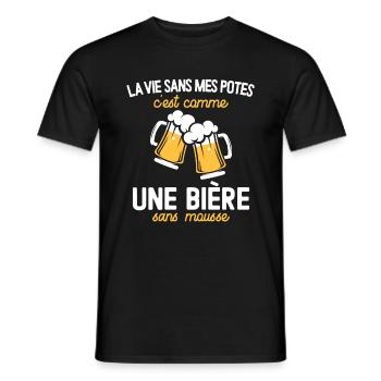 Vie Sans Mes Potes Comme Une Bière Sans Mousse - T-shirt homme - noir - Devant - AI Model Male 178 light (178cm)
