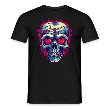 Skull in love with hearts - Men's T-Shirt - black - Front - AI Model Male 178 light (178cm)