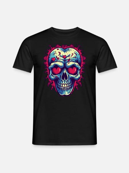 Schädel verliebt mit Herzen - Männer T-Shirt - Schwarz