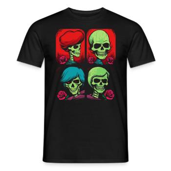 Image de dessin animé Pop Art de crânes et de Roses - T-shirt homme - noir - Devant - AI Model Male 178 light (178cm)