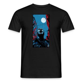 A young man screams in the horror of the dark city - Men's T-Shirt - black - Front - AI Model Male 178 light (178cm)