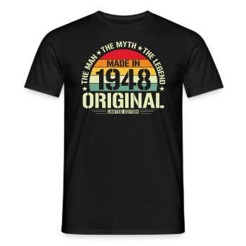 76e anniversaire Millésime 1948 - T-shirt homme - noir - Devant - AI Model Male 178 light (178cm)