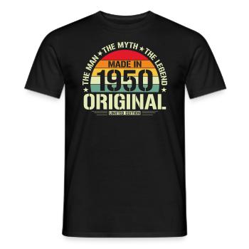 Anniversaire de 1950 : cadeau rétro légendaire - T-shirt homme - noir - Devant - AI Model Male 178 light (178cm)
