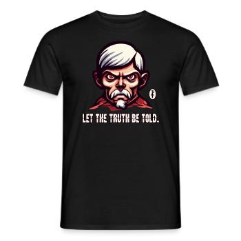 A cartoon grandpa says: Tell the truth! - Men's T-Shirt - black - Front - AI Model Male 178 light (178cm)