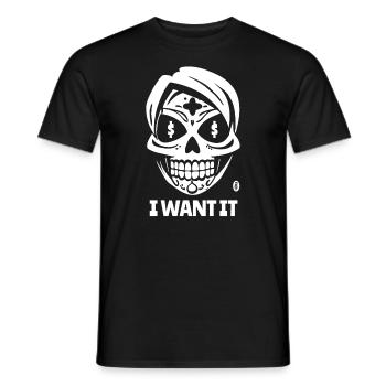 Je le veux, de l’argent, un signe de dollar et un crâne - T-shirt homme - noir - Devant - AI Model Male 178 light (178cm)