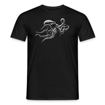 OCTOPUS PAINTING T SHIRT, WHITE ON BLACK OCTOPUS - Men's T-Shirt - black - Front - AI Model Male 178 light (178cm)