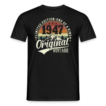 77e anniversaire Vintage rétro cadeau 1947 - T-shirt homme - noir - Devant - AI Model Male 178 light (178cm)