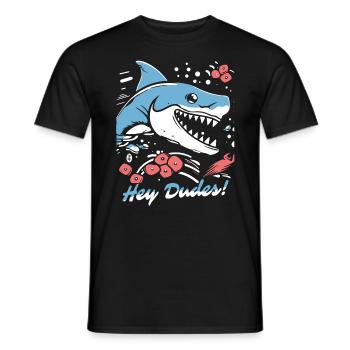 Hey Dudes! Funny Fresh Cartoon Shark - Men's T-Shirt - black - Front - AI Model Male 178 light (178cm)
