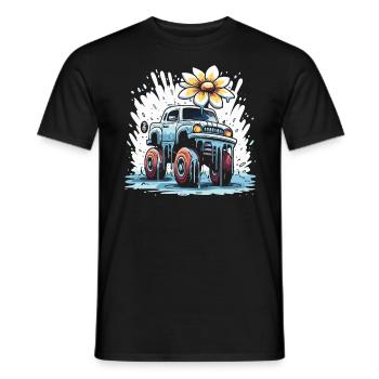 A colorful flower power monster truck - Men's T-Shirt - black - Front - AI Model Male 178 light (178cm)