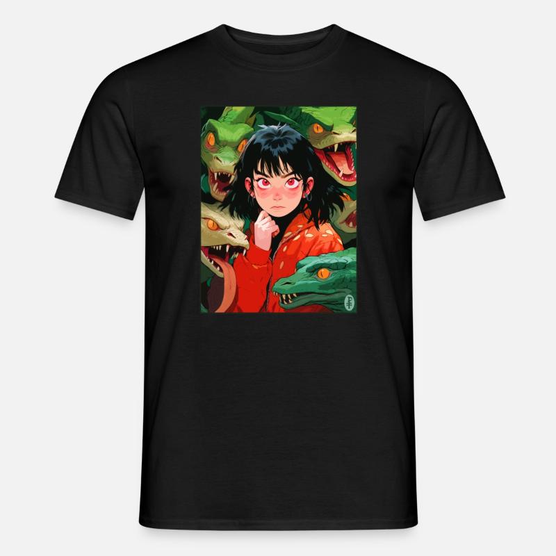 Anime Mädchen und Schlangen - Männer T-Shirt - Schwarz