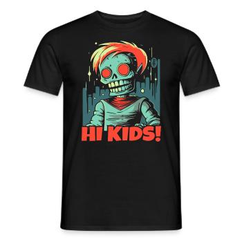 Casual zombie skeleton greets the kids - Men's T-Shirt - black - Front - AI Model Male 178 light (178cm)