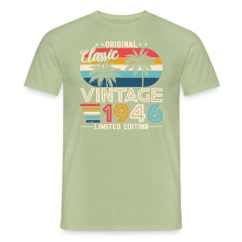 78 Ans Anniversaire Millésime 1946 - T-shirt homme - vert sauge - Devant - AI Model Male 178 light (178cm)