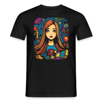 Niedliche Skizze von Lisa, Mona und den Spielzeuge - Männer T-Shirt - Schwarz - Vorne - AI Model Male 178 light (178cm)