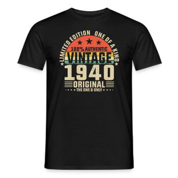 Vintage 84e anniversaire Style rétro des années 1940 - T-shirt homme - noir - Devant - AI Model Male 178 light (178cm)