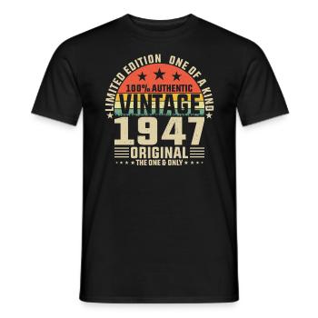 77e anniversaire Millésime 1947 - Millésime légendaire - T-shirt homme - noir - Devant - AI Model Male 178 light (178cm)