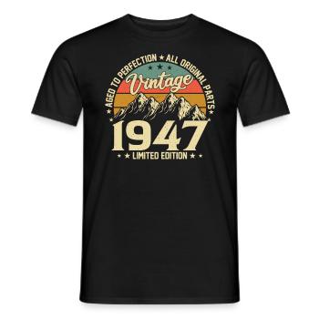 Millésime 1947 Anniversaire - T-shirt homme - noir - Devant - AI Model Male 178 light (178cm)