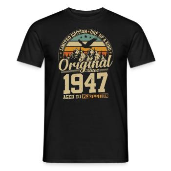 Millésime 1947 - Légendaire 77e anniversaire - T-shirt homme - noir - Devant - AI Model Male 178 light (178cm)