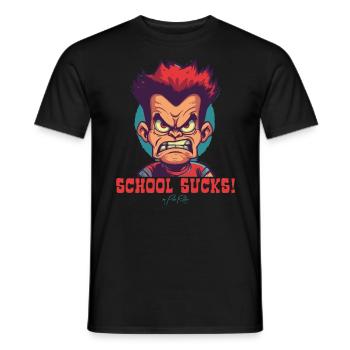 Un étudiant voyou de dessin animé dit : L’école est de la merde - T-shirt homme - noir - Devant - AI Model Male 178 light (178cm)