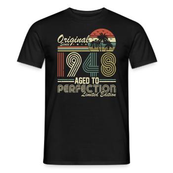 76e anniversaire Millésime 1948 - T-shirt homme - noir - Devant - AI Model Male 178 light (178cm)