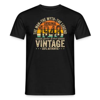 Vintage 1948 Birthday - Men's T-Shirt - black - Front - AI Model Male 178 light (178cm)