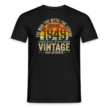 Millésime 1949 - 75 ans Vintage Anniversaire - T-shirt homme - noir - Devant - AI Model Male 178 light (178cm)