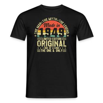 75e anniversaire Millésime 1949 - T-shirt homme - noir - Devant - AI Model Male 178 light (178cm)