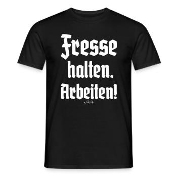 Handwerker-Spruch: Fresse halten und Arbeiten - Männer T-Shirt - Schwarz - Vorne - AI Model Male 178 light (178cm)