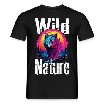 Wolf Wolfskopf Wölfe Wolfsrudel Natur Neon Bunt - Männer T-Shirt - Schwarz - Vorne - AI Model Male 178 light (178cm)