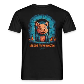 Bienvenue dans mon donjon : un drôle de cochon - T-shirt homme - noir - Devant - AI Model Male 178 light (178cm)