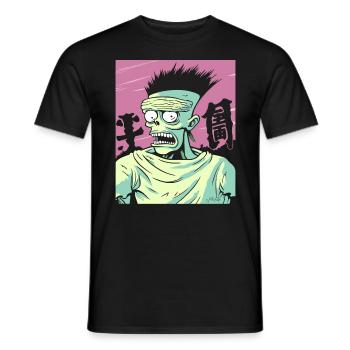 Cartoon: Strong Japanese Anime Fans and Buddies - Men's T-Shirt - black - Front - AI Model Male 178 light (178cm)