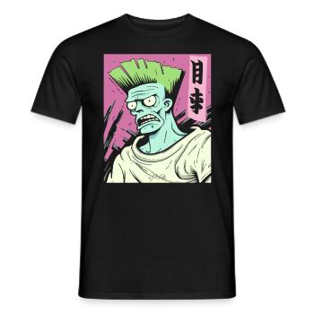 Cartoon: Strong Japanese Anime Fans and Bros - Men's T-Shirt - black - Front - AI Model Male 178 light (178cm)