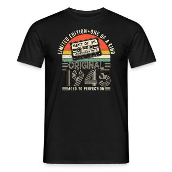 Anniversaire vintage 1945 - T-shirt homme - noir - Devant - AI Model Male 178 light (178cm)