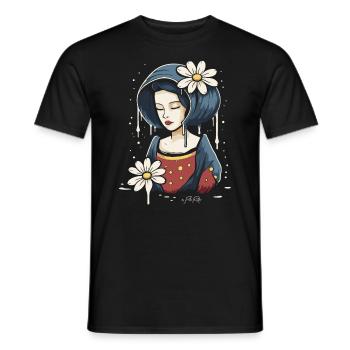 Woman with daisy flowers - Men's T-Shirt - black - Front - AI Model Male 178 light (178cm)