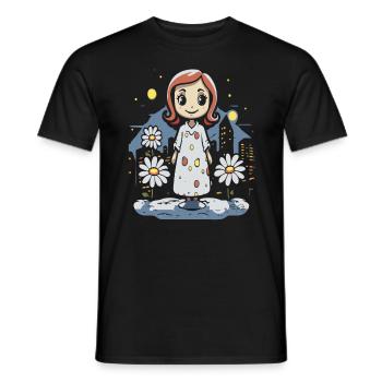 Cartoon Happy Sleepwalking and Daisies - Men's T-Shirt - black - Front - AI Model Male 178 light (178cm)