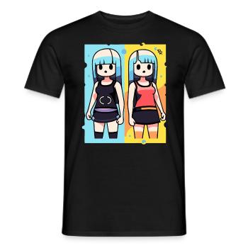 Manga Anime Sisters Dolls Girls - Men's T-Shirt - black - Front - AI Model Male 178 light (178cm)