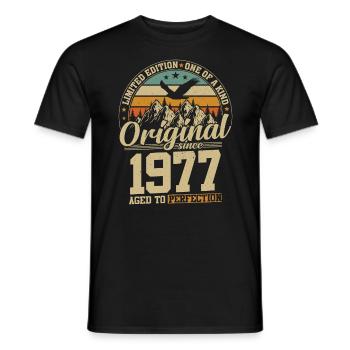 Birthday Joy 1977 - Men's T-Shirt - black - Front - AI Model Male 178 light (178cm)