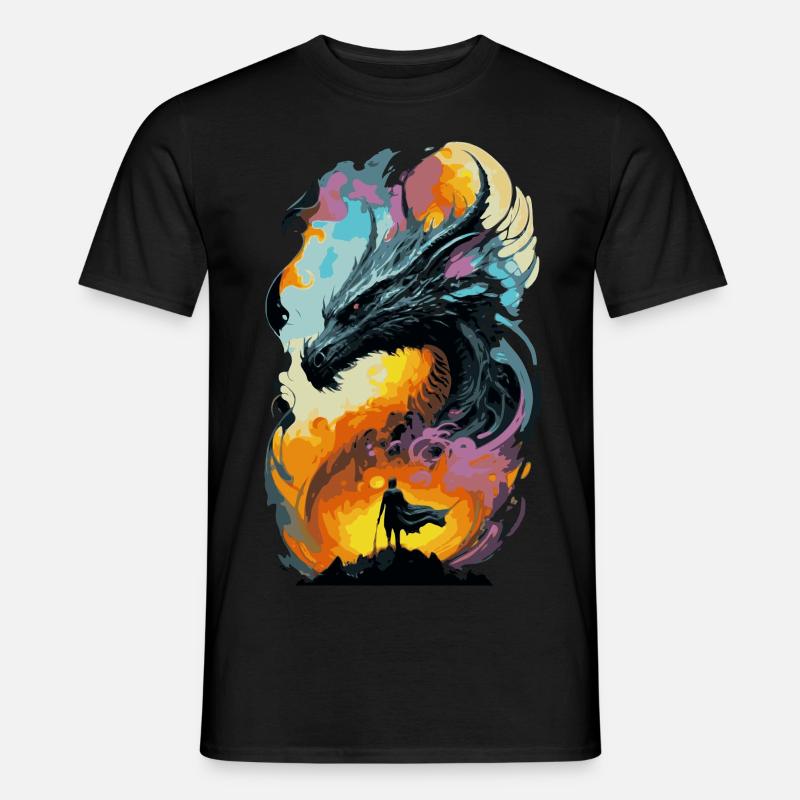Giant Black Dragon on Fire - Männer T-Shirt - Schwarz