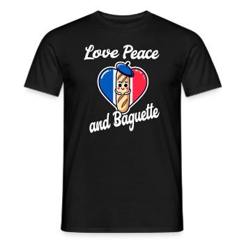 Love Peace Baguette France - Men's T-Shirt - black - Front - AI Model Male 178 light (178cm)