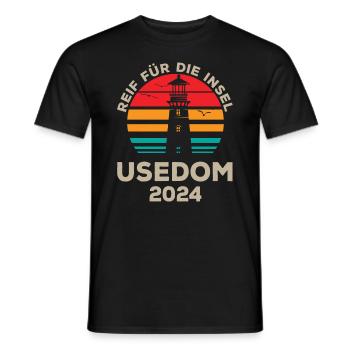 Usedom 2024 Island Ripe Lighthouse Motif - Men's T-Shirt - black - Front - AI Model Male 178 light (178cm)